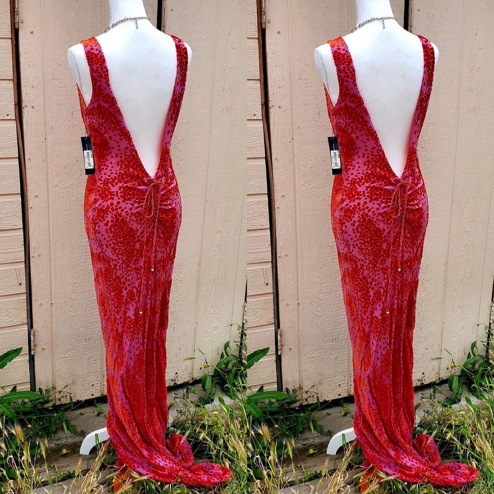 A.B.S Evening by Allen Schwartz Low Back Sexy Velvet Dot Cocktail Dress Size 4